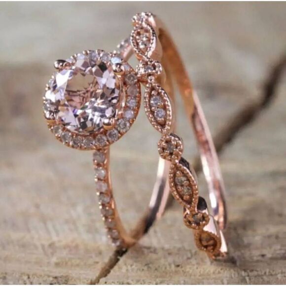 No Brand Jewelry - 2Pcs Elegant Women's Proposal Romantic Bride Engagement & Party Ring Set